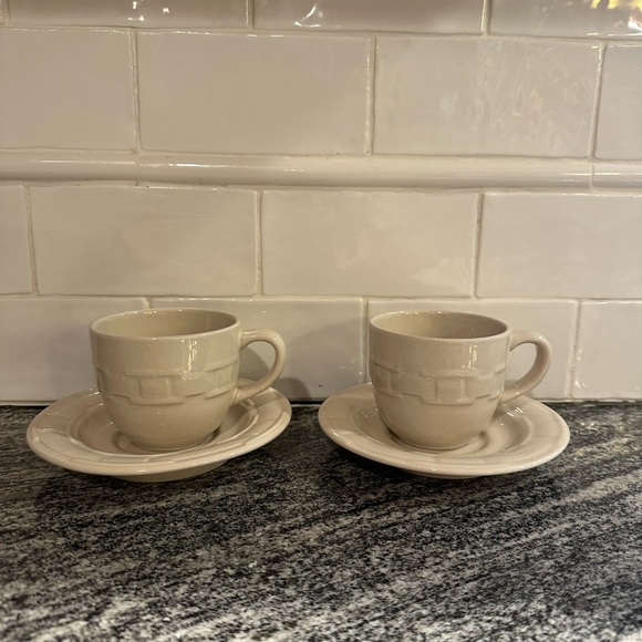2 Woven Traditions Ivory by Longaberger Tea Cups and Saucers - Picture 1 of 7